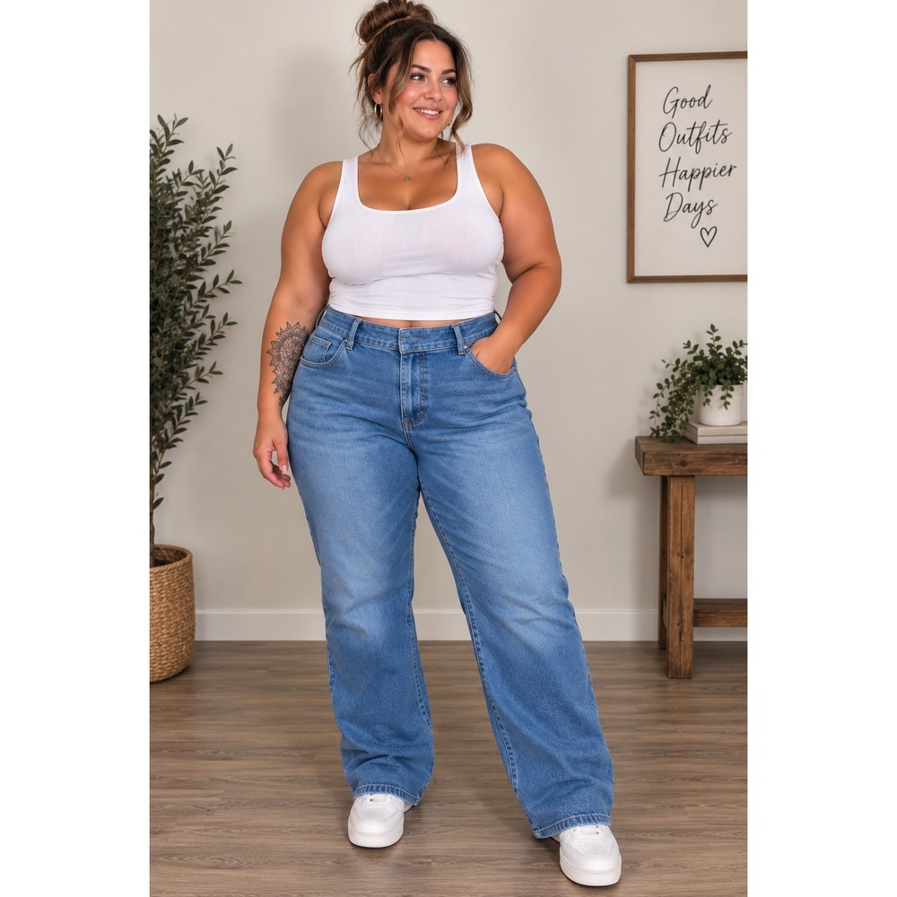 Wrangler Regular Fit Straight Leg Jeans Medium Wash Blue 85498LB 40x29